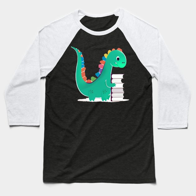 Cute Dinosaur Book Reading Baseball T-Shirt by Pixy Official